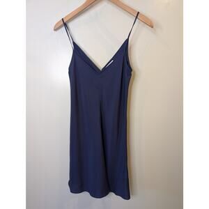Scanlan Theodore Navy Blue Silk Slip Dress V-Neck Minimalist Luxury Womens XS